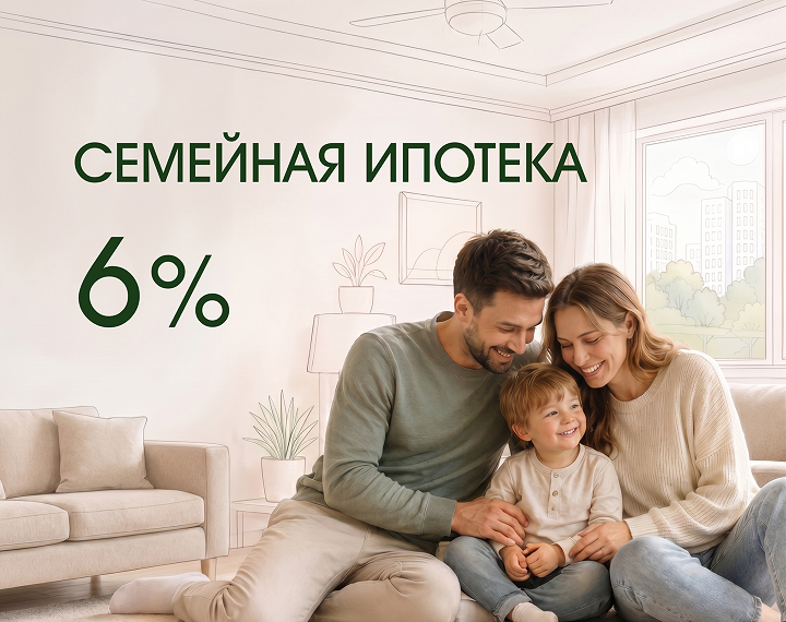 Семейная ипотека под 6% с 1 ребёнком!